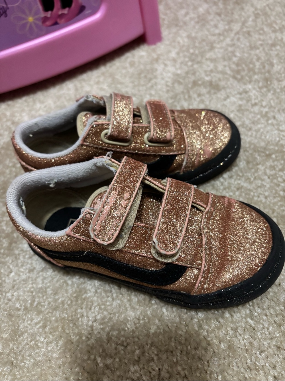 Vans Kids Glitter Sneakers in Rose Gold with Black Accent